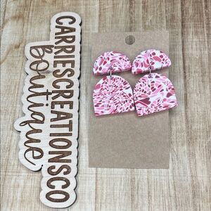 Pink Patterned Polymer Clay Dangle Earrings